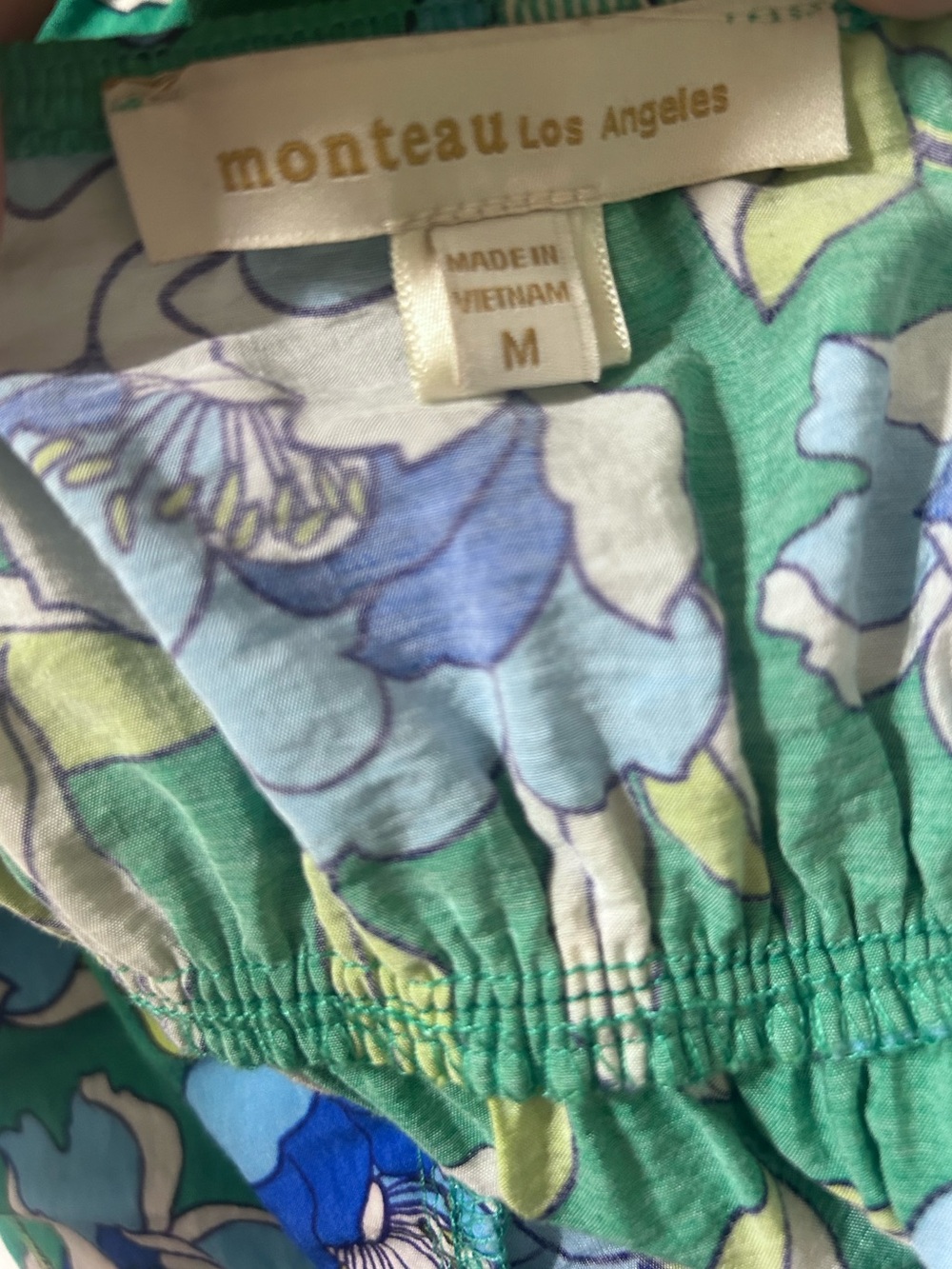 Monteau Los Angeles Floral Tiered Maxi Dress Green Blue Tie Strap Casual Size M - Picture 2 of 11